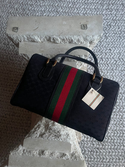 Vintage Gucci 1986 Nero GG Monogram Canvas Boston Bag