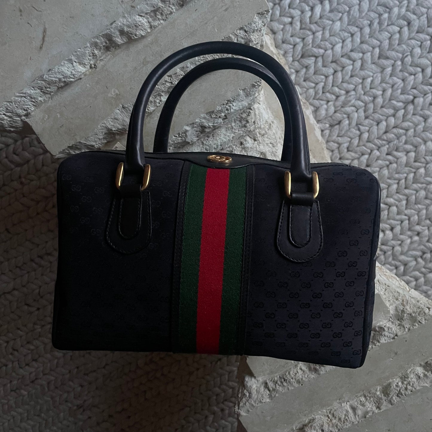 Vintage Gucci 1986 Nero GG Monogram Canvas Boston Bag