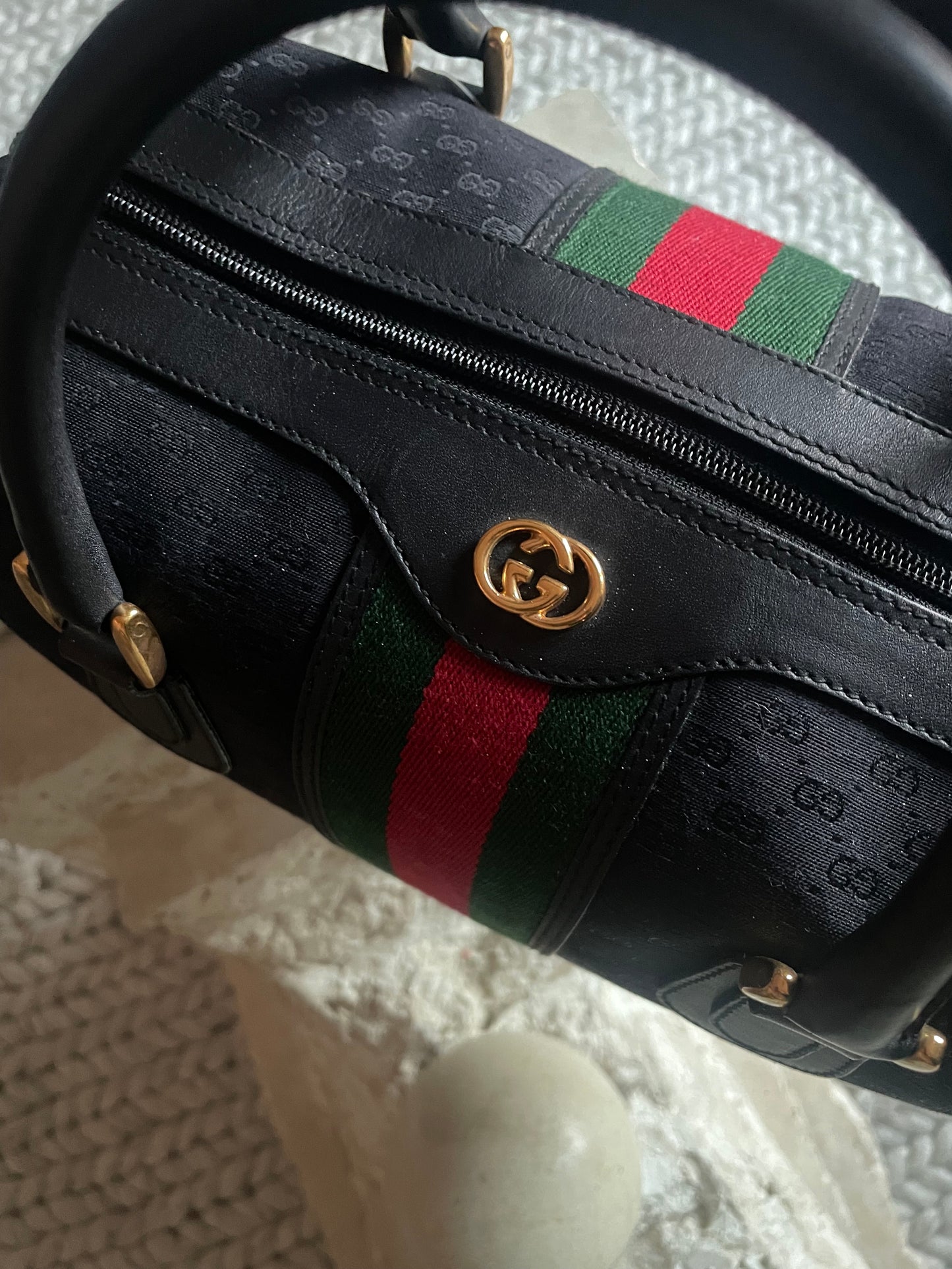 Vintage Gucci 1986 Nero GG Monogram Canvas Boston Bag