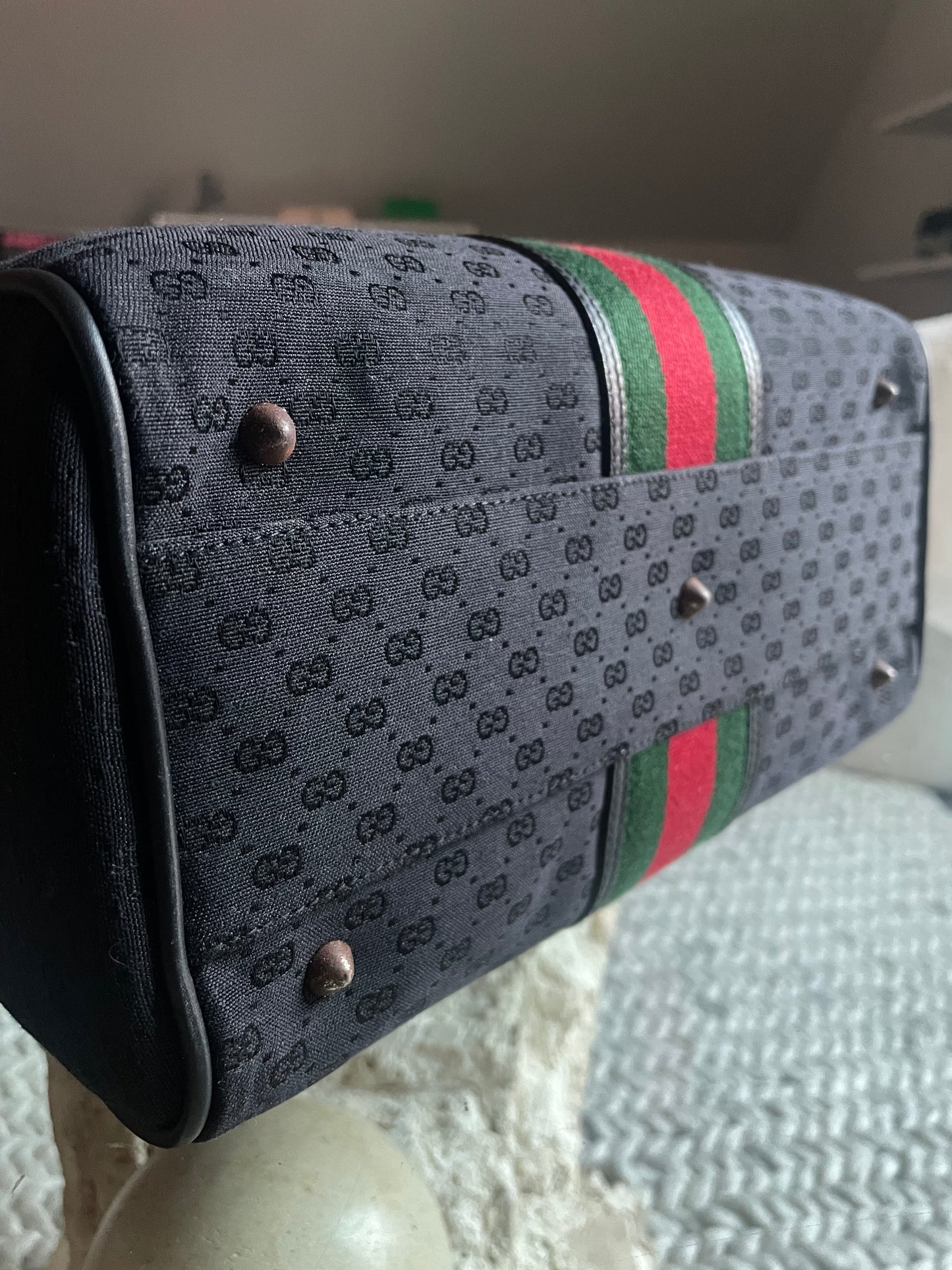 Vintage Gucci 1986 Nero GG Monogram Canvas Boston Bag