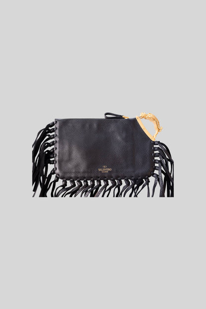 Valentino Leather Fringe Clutch