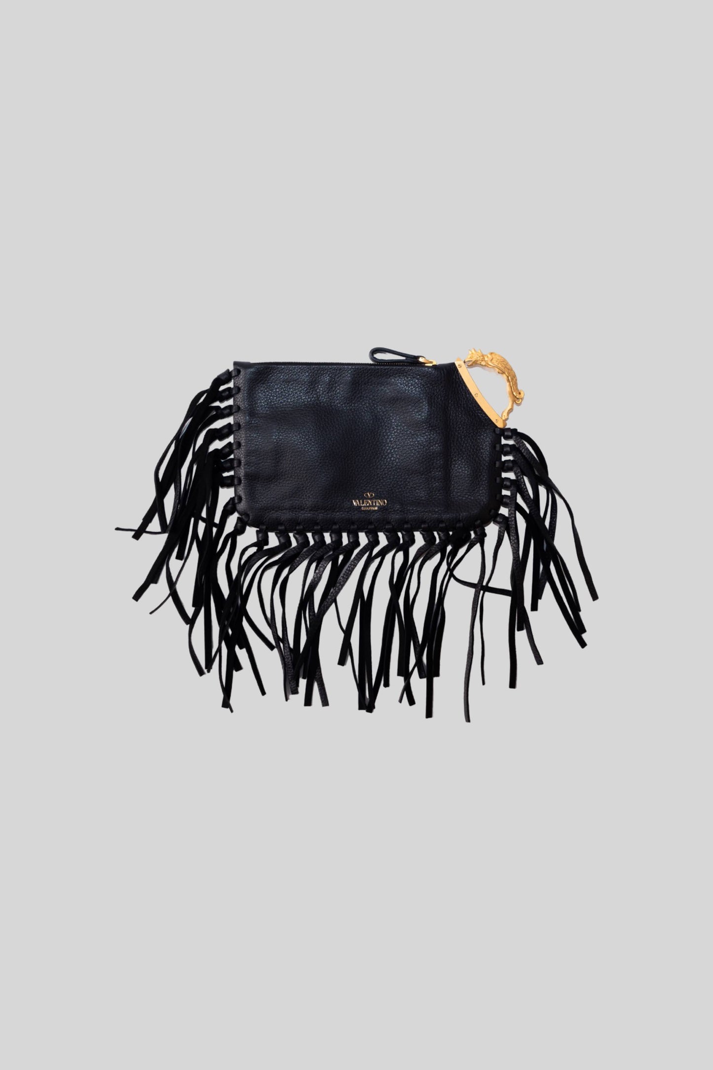 Valentino Leather Fringe Clutch