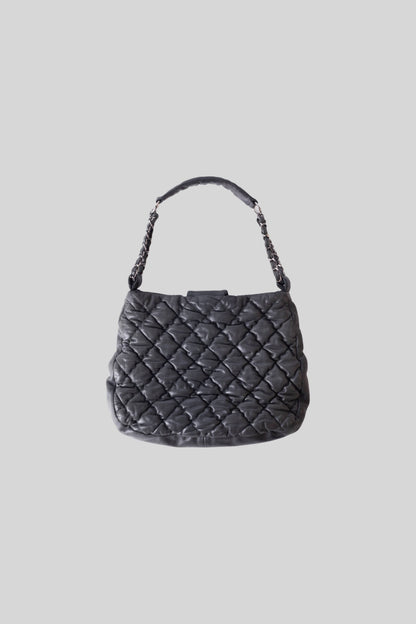 Chanel Grey Bubble Quilted Lambskin Leather Large Hobo Bag