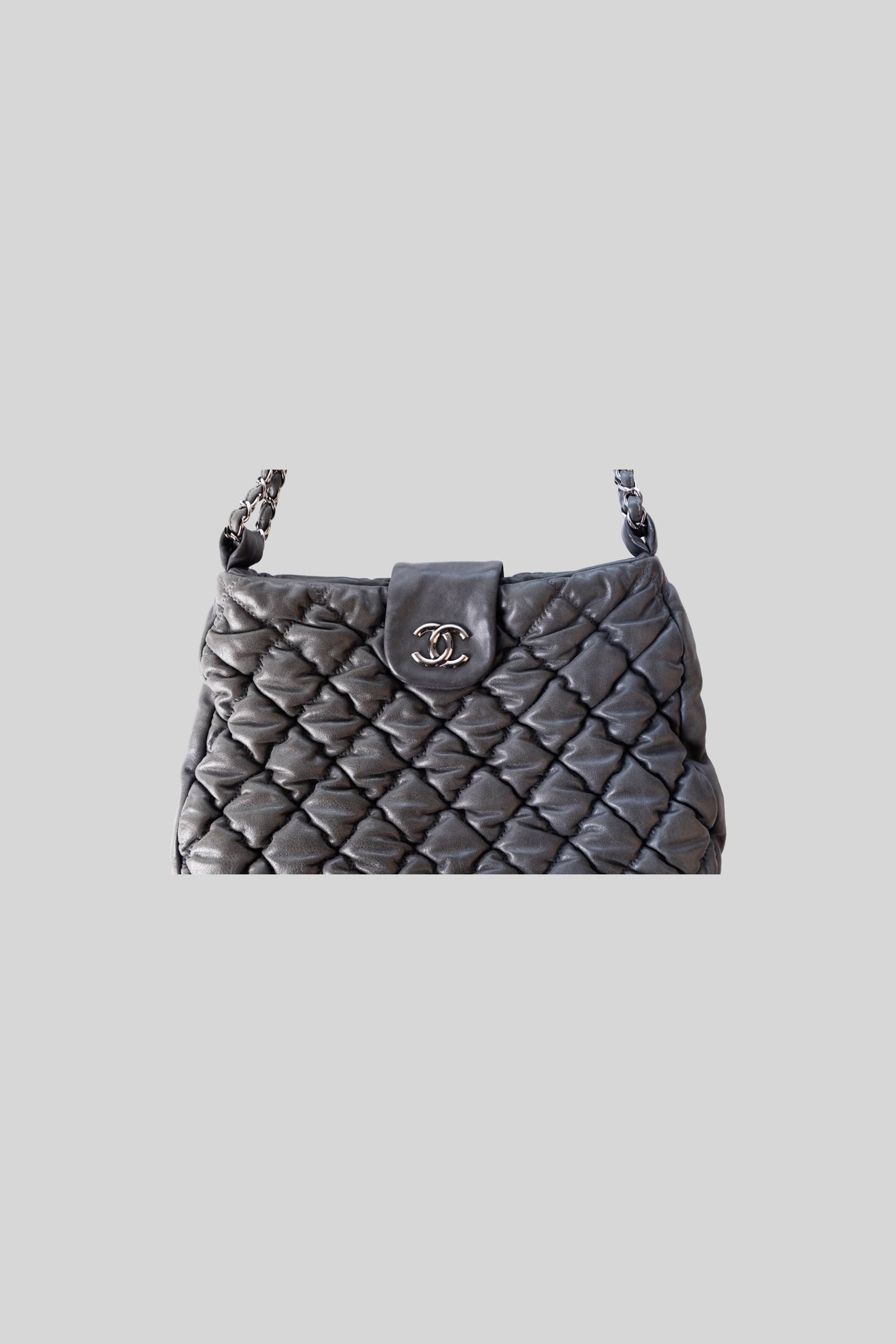 Chanel Grey Bubble Quilted Lambskin Leather Large Hobo Bag