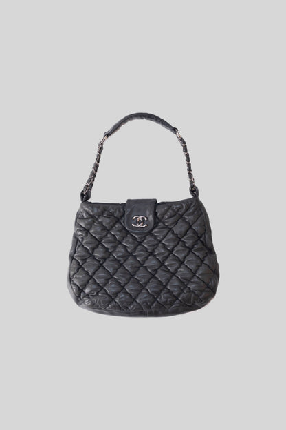 Chanel Grey Bubble Quilted Lambskin Leather Large Hobo Bag