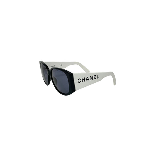 Vintage Chanel Black and White Logo Sunglasses