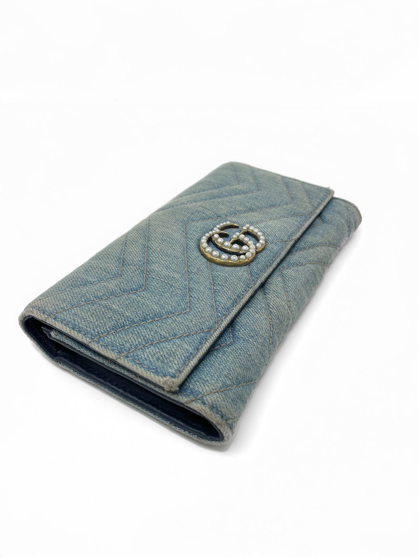 Gucci Marmont Denim Pearl Wallet