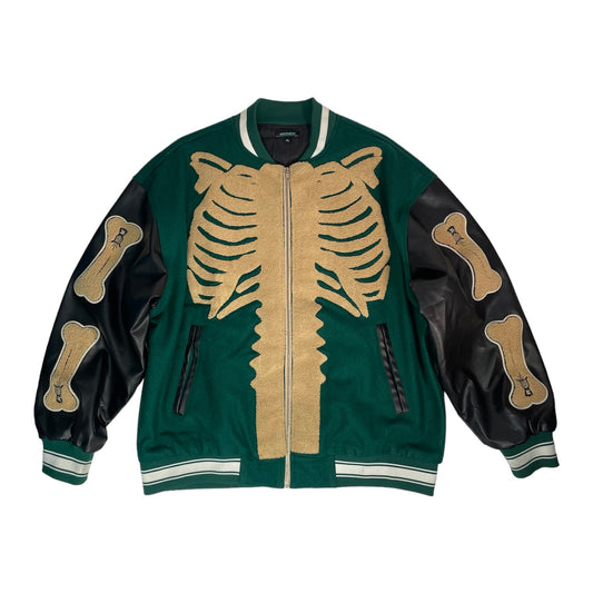 Heathens Skeleton Leather Varsity Bomber Jacket