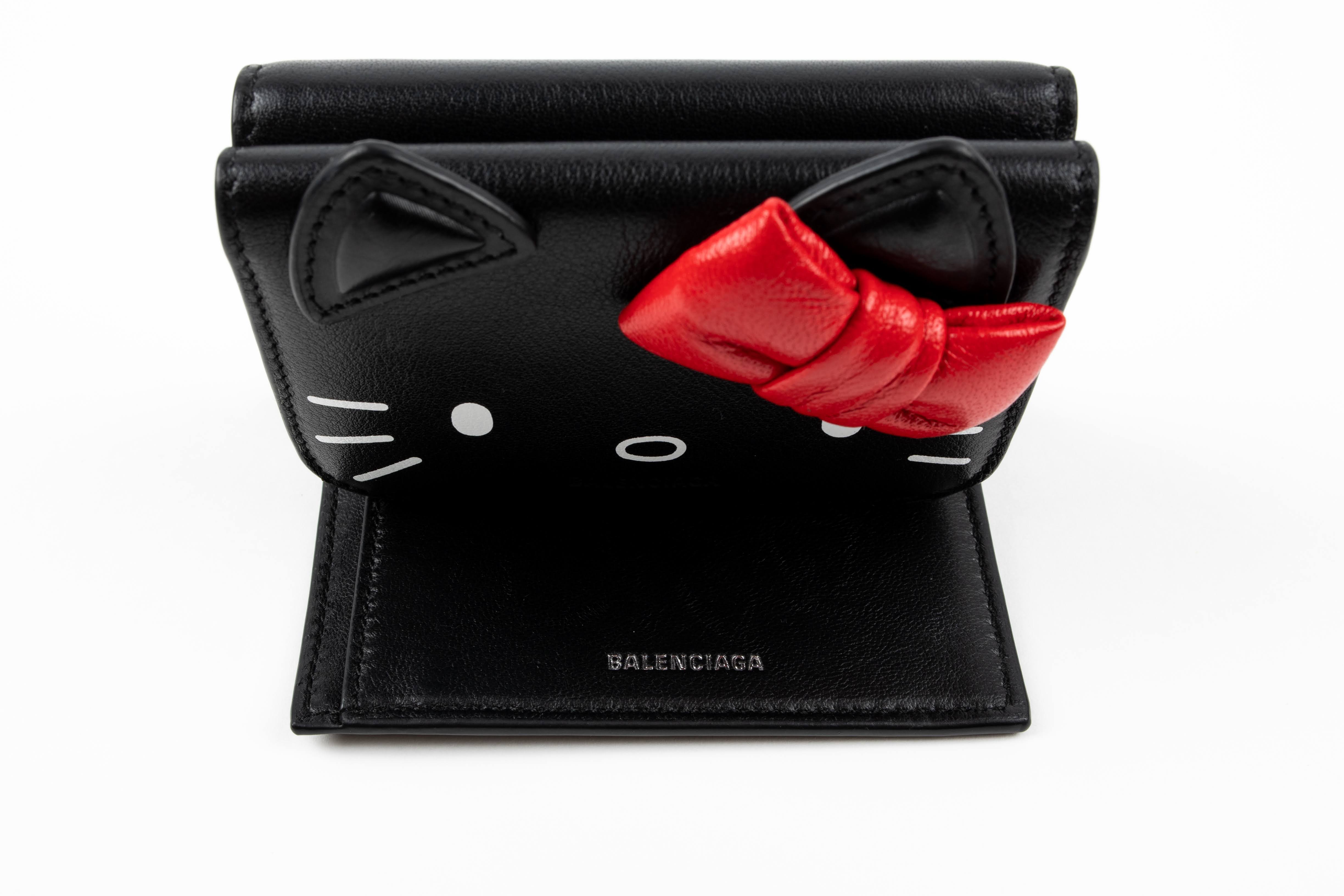 BALENCIAGA Calfskin Hello Kitty Mini Wallet White 606247