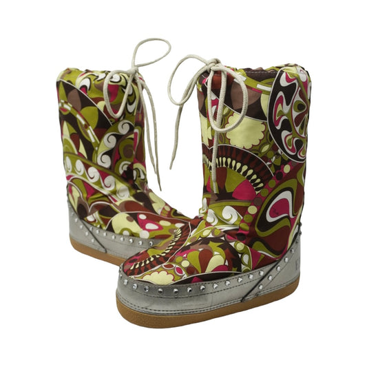 Emilio Pucci Printed Crystal Embellishments Lace-up Boots