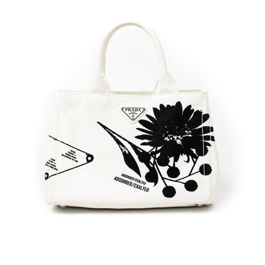 Prada White Printed Canvas Canapa Tote