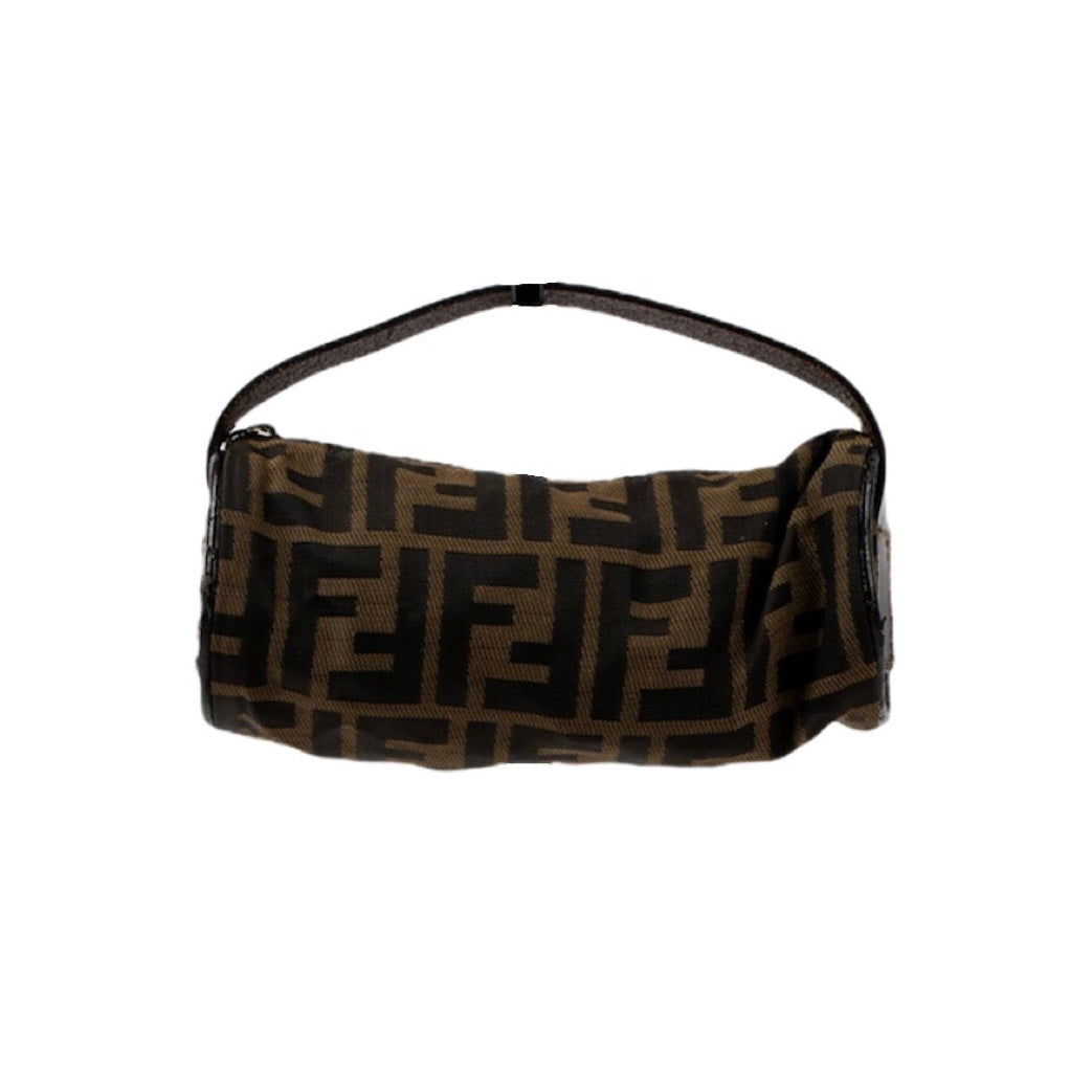 Vintage Fendi Monogram Zucca Shoulder Baguette Barrel Bag